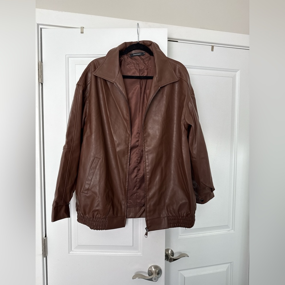Brown Leather Bomber Jacket